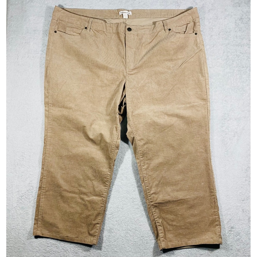 Coldwater Creek Corduroy Pants Womens 26W Tan Cropped Stretch Straight Leg
